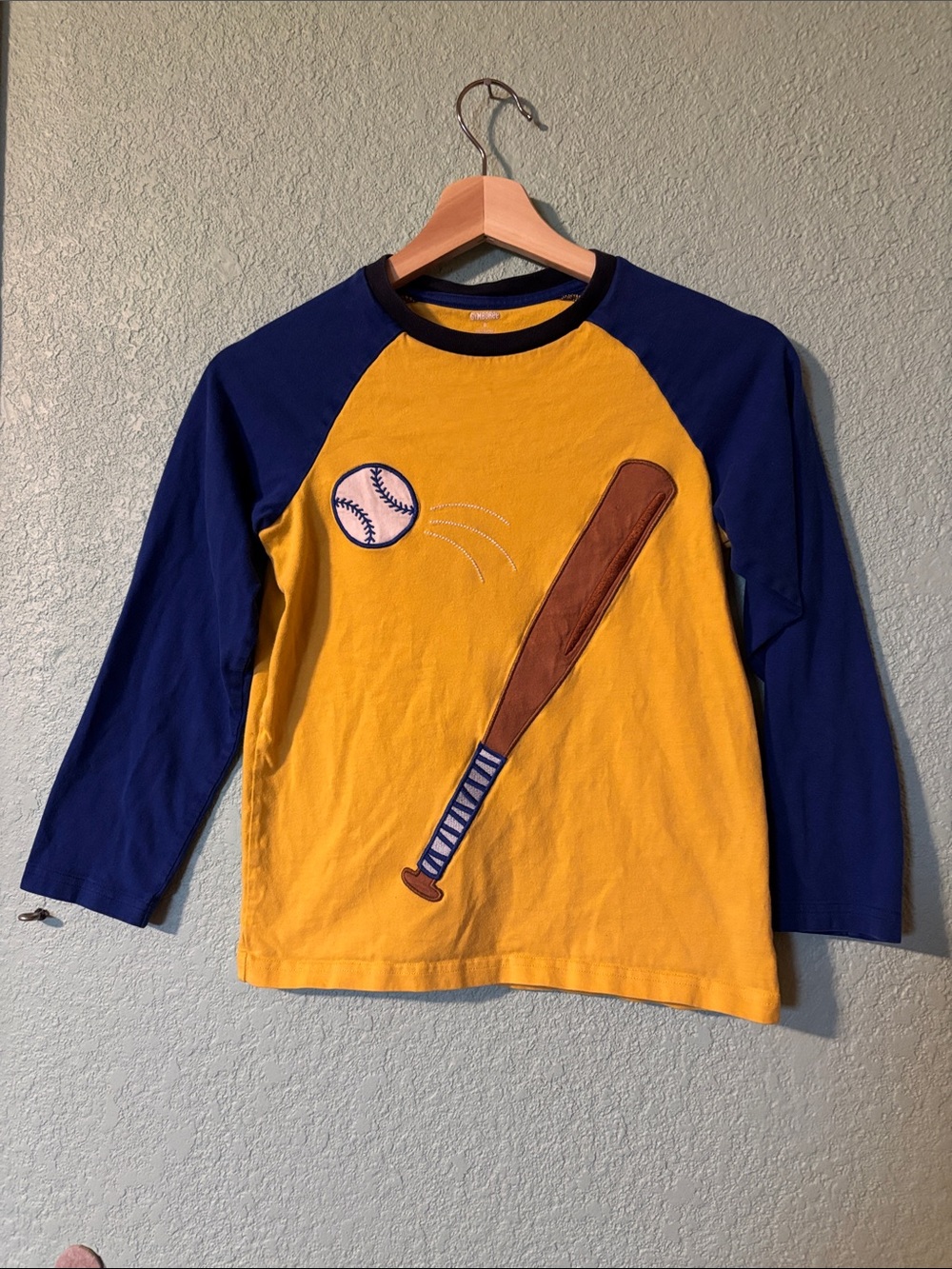 Gymboree Boys Yellow and Navy Baseball Raglan Long-Sleeve Tee Size 8 Like New